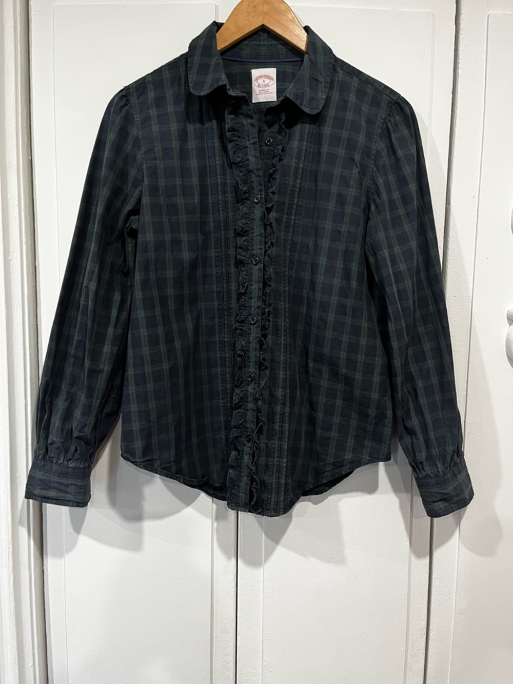 Brooks Brothers Plaid Ruffle-Trim Shirt